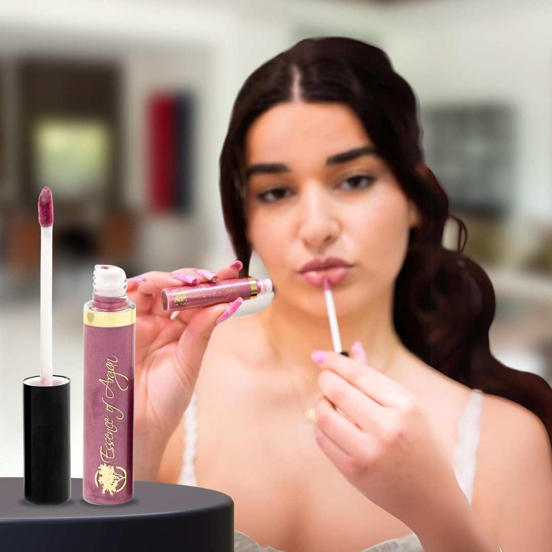 Essence Of Argan Pink Lip Gloss with Moroccan Argan Oil - Matte Finish Plumping Lip Gloss for Dry & Cracked Lips - Hydrating Moisturizer for Chapped