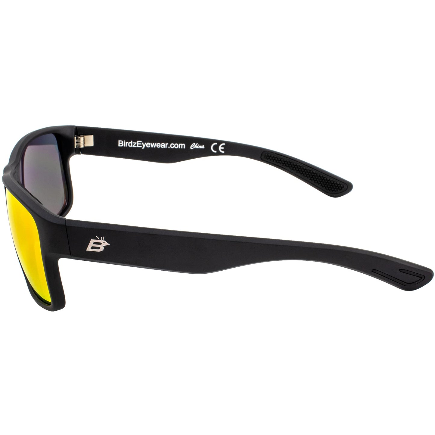 Birdz Eyewear Glide Sunglasses for Men or Women Scratch Resistant Lens Lightweight Black Square Frame Red Mirror Lens