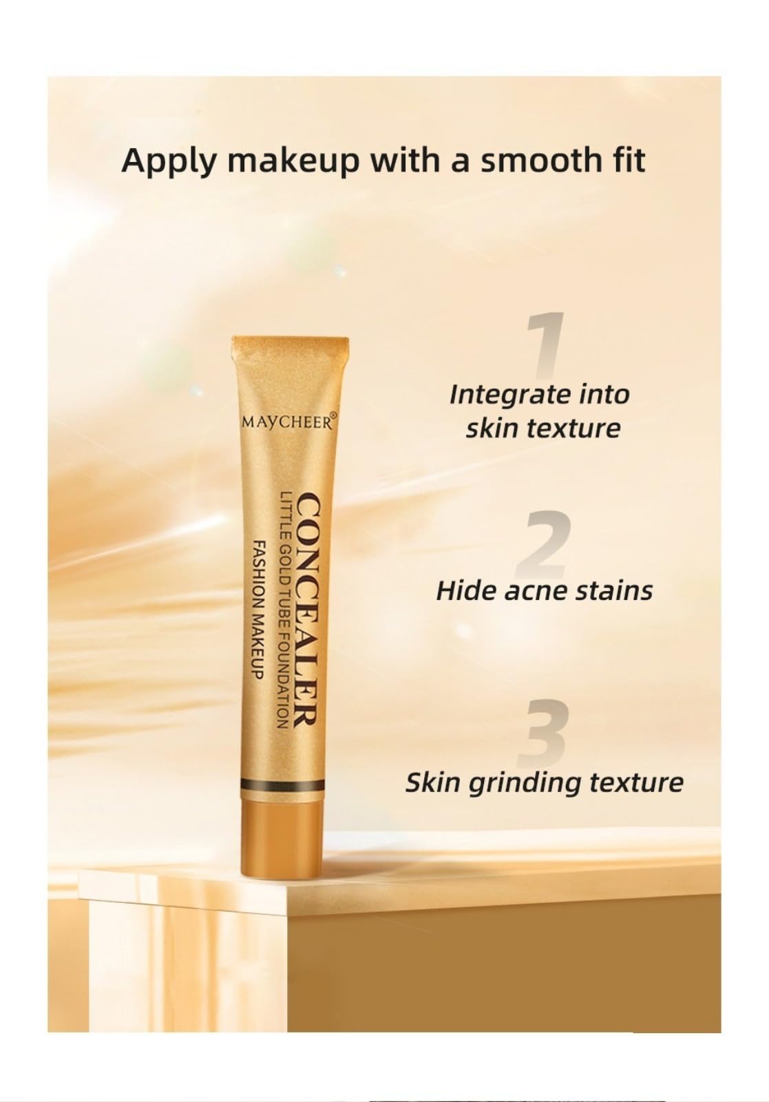 Small gold tube concealer to cover acne marks, dark circles, spots, facial scars