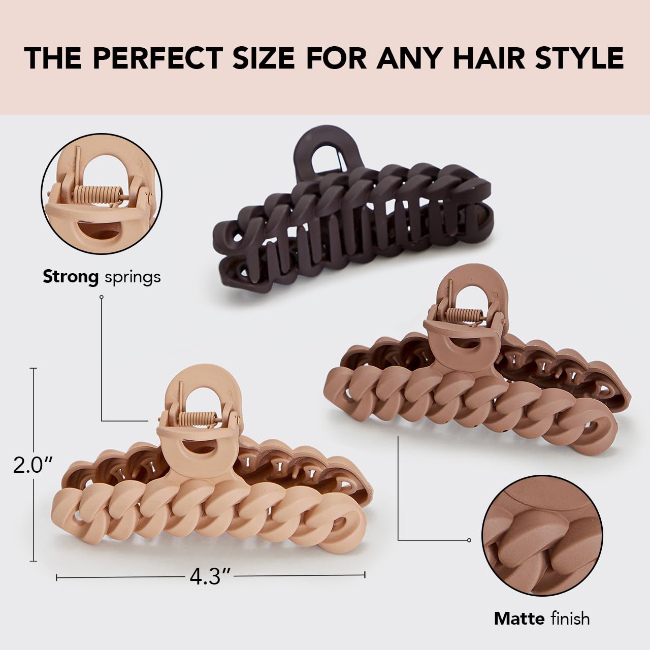 Kitsch Recycled Plastic Large Claw Clip, Big Chain Hair Clips for Women, Big Claw Clips for Thick Hair | Ideal Gifts for Women, (3pc Set Large