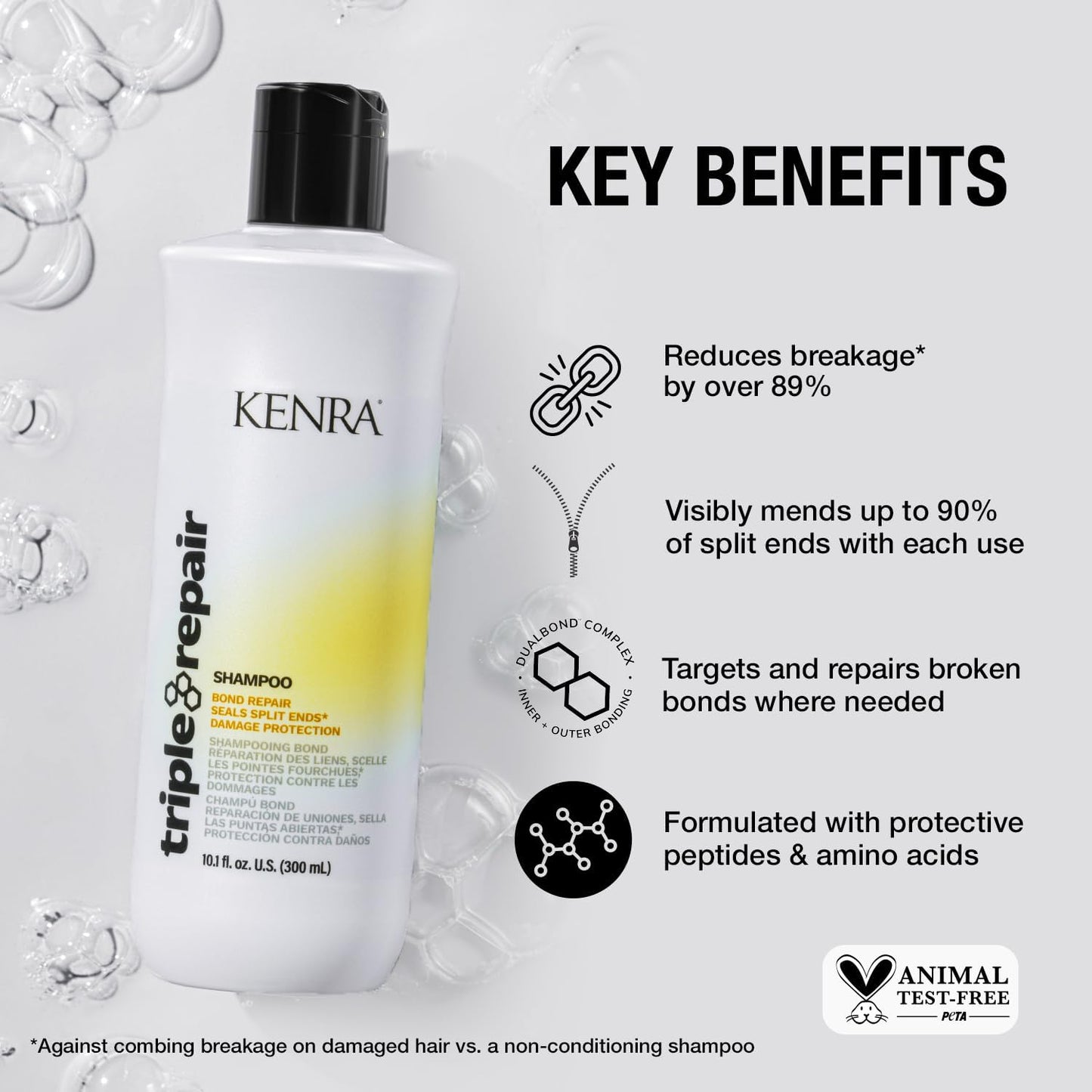 Kenra Triple Repair Shampoo/Conditioner Set | Targets & Repairs Weak or Broken Bonds | Split Ends | Damaged Hair | Bond Builder | Sulfate-Free | 10.1
