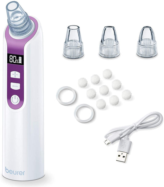 Beurer Blackhead Remover Pore Vacuum with 3 Suction Head Attachments & 5 Suction Levels, for All Skin Types - Blackhead Vacuum for Deep Cleansing