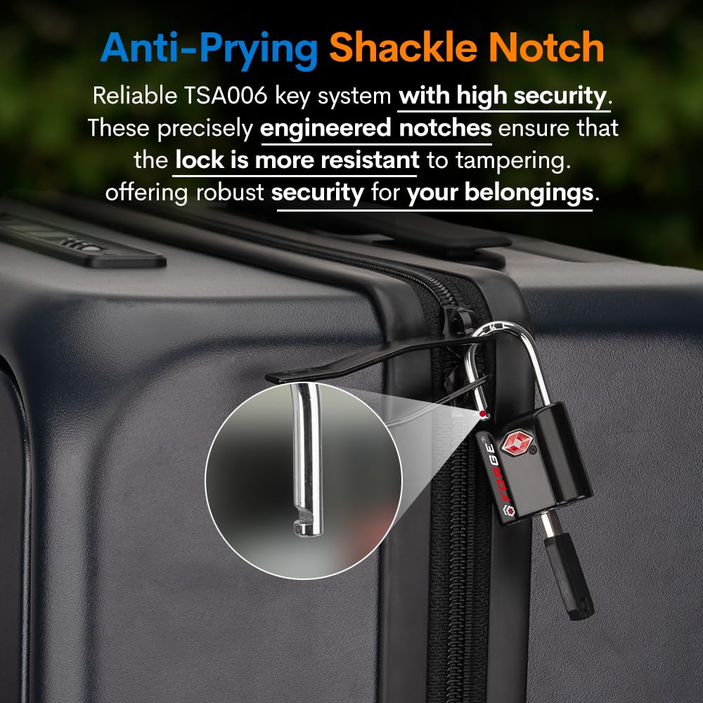 Forge TSA Approved Luggage Locks – 2 Pack Ultra Secure Dimple Key Locks, 1" Wide x 1.8" Tall Alloy Body Travel Padlocks (Black)