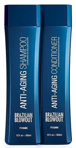 Brazilian Blowout Anti-Aging Shampoo & Conditioner, for Dry Frizzy Hair- Cleanses, Restores Density For Younger-Looking Hair; Sulfate-Free