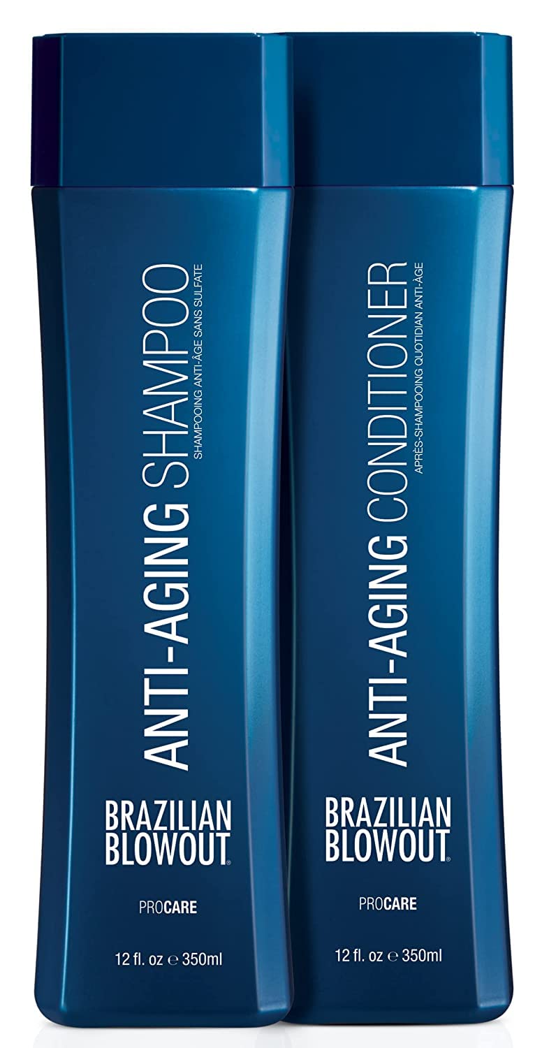 Brazilian Blowout Anti-Aging Shampoo & Conditioner, for Dry Frizzy Hair- Cleanses, Restores Density For Younger-Looking Hair; Sulfate-Free