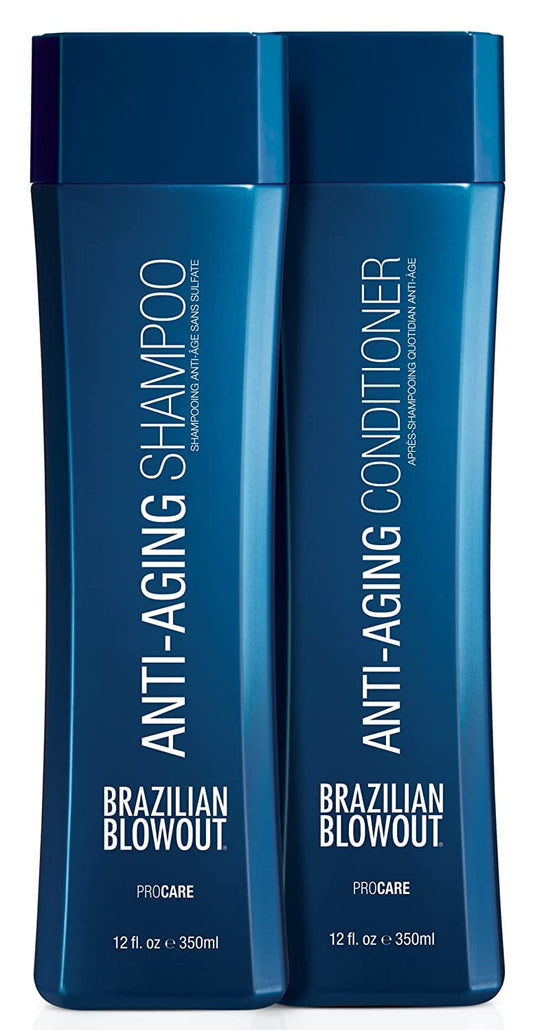 Brazilian Blowout Anti-Aging Shampoo & Conditioner, for Dry Frizzy Hair- Cleanses, Restores Density For Younger-Looking Hair; Sulfate-Free