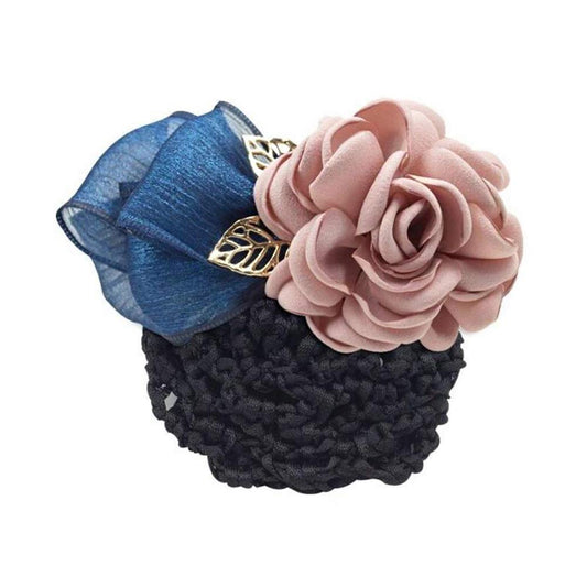 Women Hair Bun Cover Net Snood Hairnet Bowknot Decor Barrette Hair Clip Bow Ribbon Flower Hair Accessories For Stewardess Banks Hotels Restaurant
