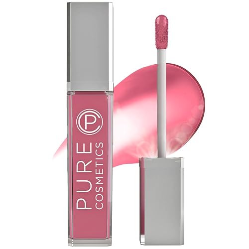 Pure Illumination Light-Up Lip Gloss with LED-Lit Applicator Brush + Side Mirror, Non-Sticky, Moisturizing Hydrating Lip Glosses with Lanolin, Jojoba