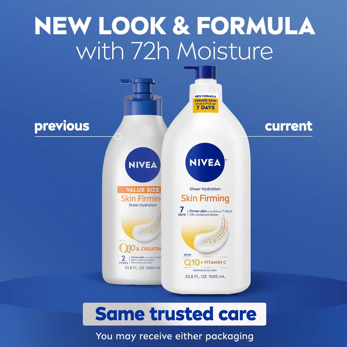 NIVEA Sheer Hydration Skin Firming Body Lotion with Q10 and Vitamin C, 72-Hour Body Moisturizer for Normal to Dry Skin, 33.8 Fl Oz Value Size Pump