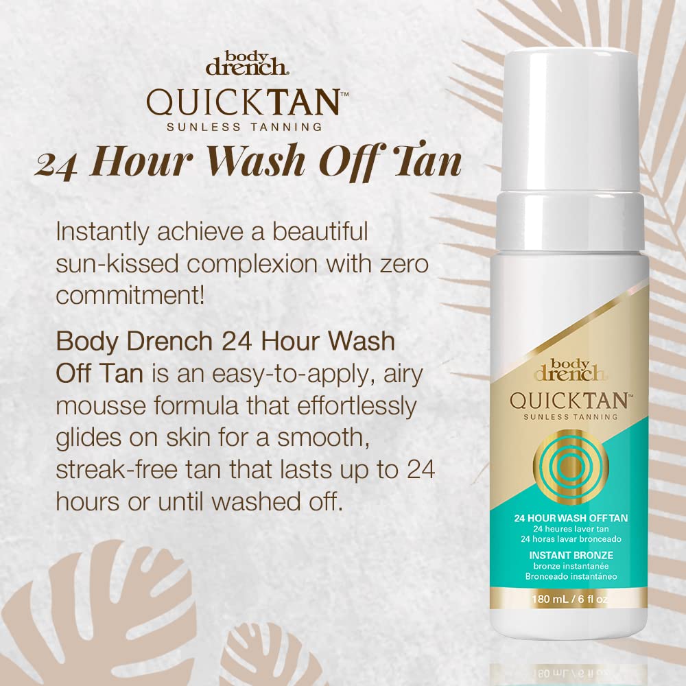 Body Drench Quick Tan Instant Wash-Off Self Tanner - 24-Hour Sunless Self Tanning Lotion for Face & Body, Natural-Looking Bronze Glow, Fake Tan 6 fl