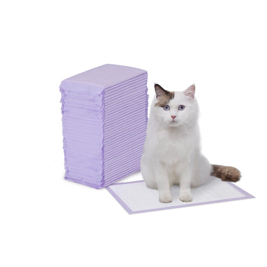 Cat Litters Pee Pads, 40 Count, Universal Fit for Litter Box, Odor Control with Fresh Scent, Purple and White