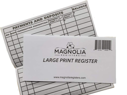 10 Pack Large Print Low Vision Checkbook Registers, 3" x 6", Check Registers for Personal Checkbooks Fashion Magnolia Registers