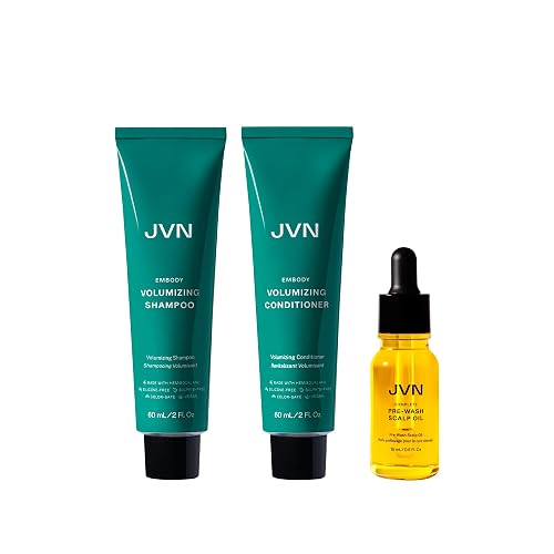 JVN Embody Volumizing Shampoo & Conditioner Travel Set, 2 Fl Oz + Scalp Oil 0.5 Fl Oz, Volume & Thickness Hair Care, Lightweight Hydration for Fine