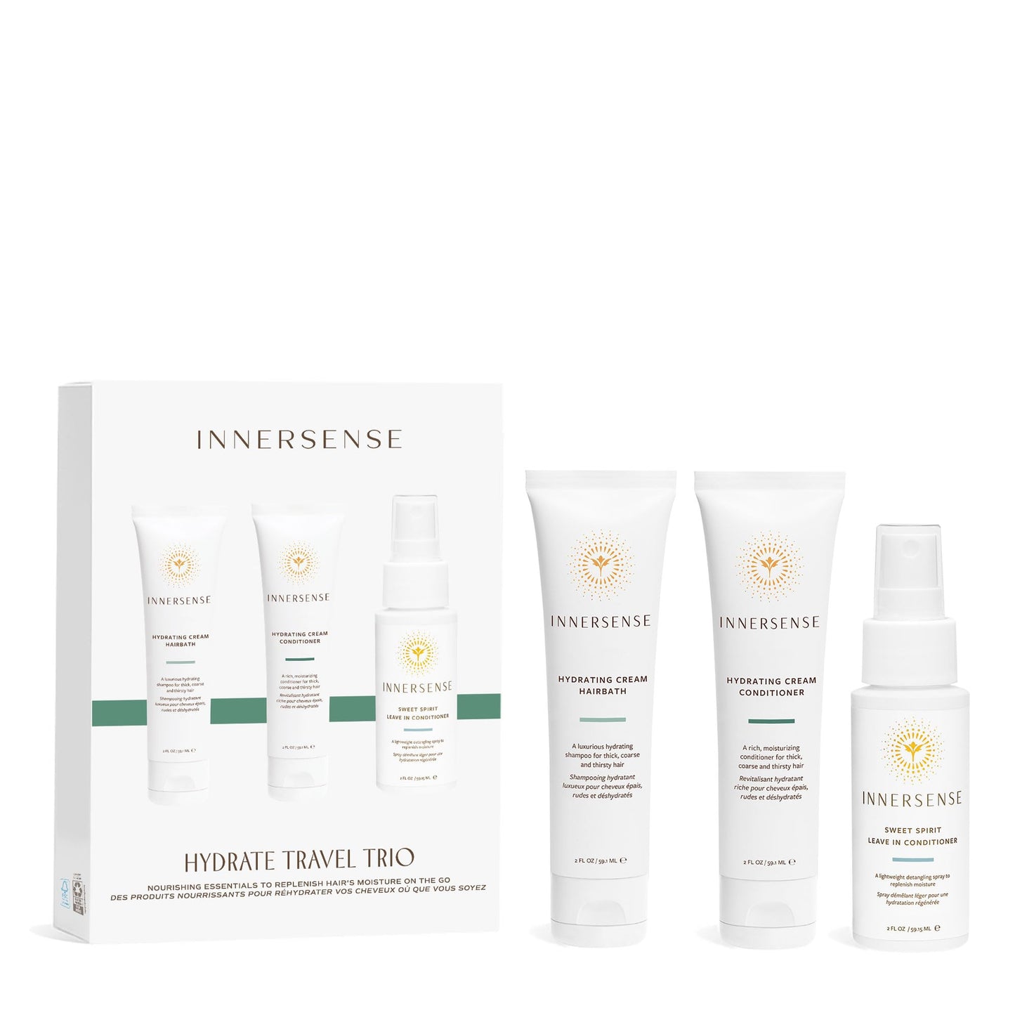 Innersense Organic Beauty - Hydrating Travel Hair Trio | Non-Toxic, Cruelty-Free, Clean Haircare (Hydrating Cream Hairbath + Conditioner, Sweet Spirit