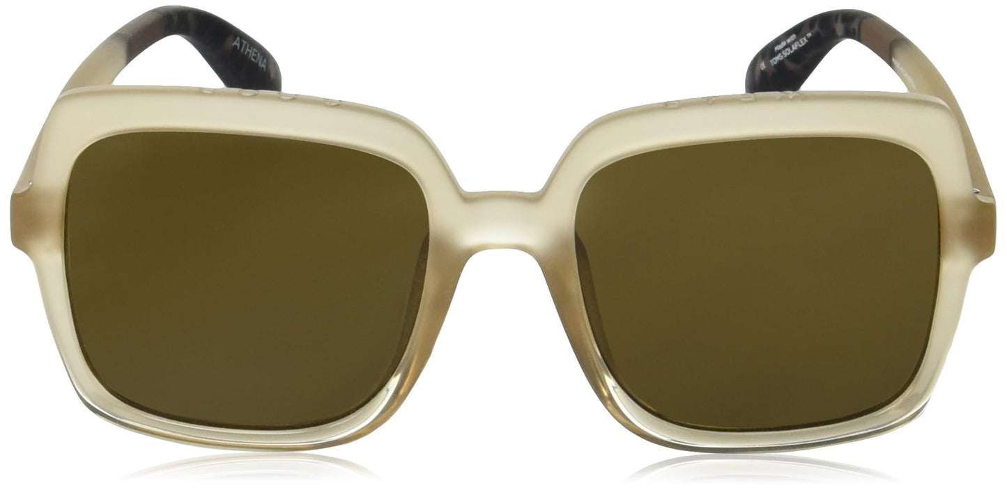 TOMS Women's Athena Square Sunglasses, Matte/Shiny Oatmilk Crystal Fade, 56-20-148