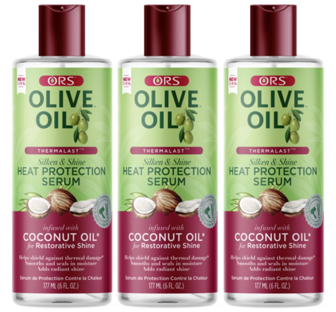 ORS Olive Oil Heat Protection Hair Serum with Coconut Oil for Restorative Shine 6.0 Ounce (Pack of 3)