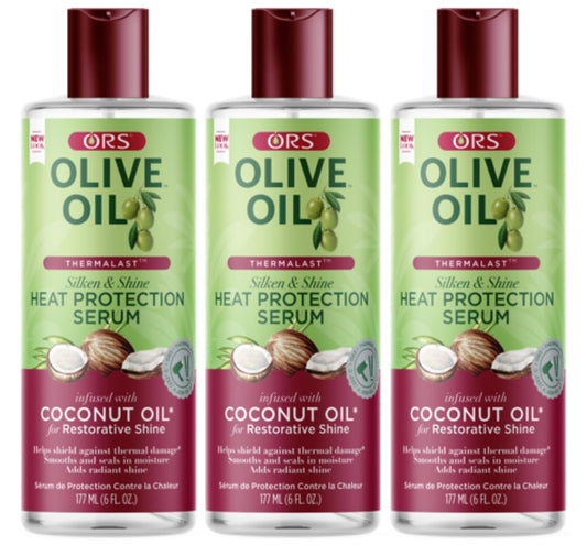 ORS Olive Oil Heat Protection Hair Serum with Coconut Oil for Restorative Shine 6.0 Ounce (Pack of 3)