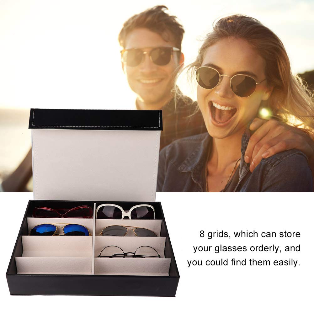Pongnas 8 Grids Sunglass Jewelry Storage Organizer for Rings Earring, Glasses Box Organizer Leather Eyeglasses Collector Display Case Storage Box