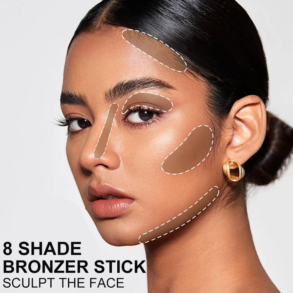 Cream Bronzer Stick, Multi-use Contour Stick for Face Shaping, Matte Finish Beauty Wand for Sculpt the Face, Easy to Apply, Longwear, Waterproof