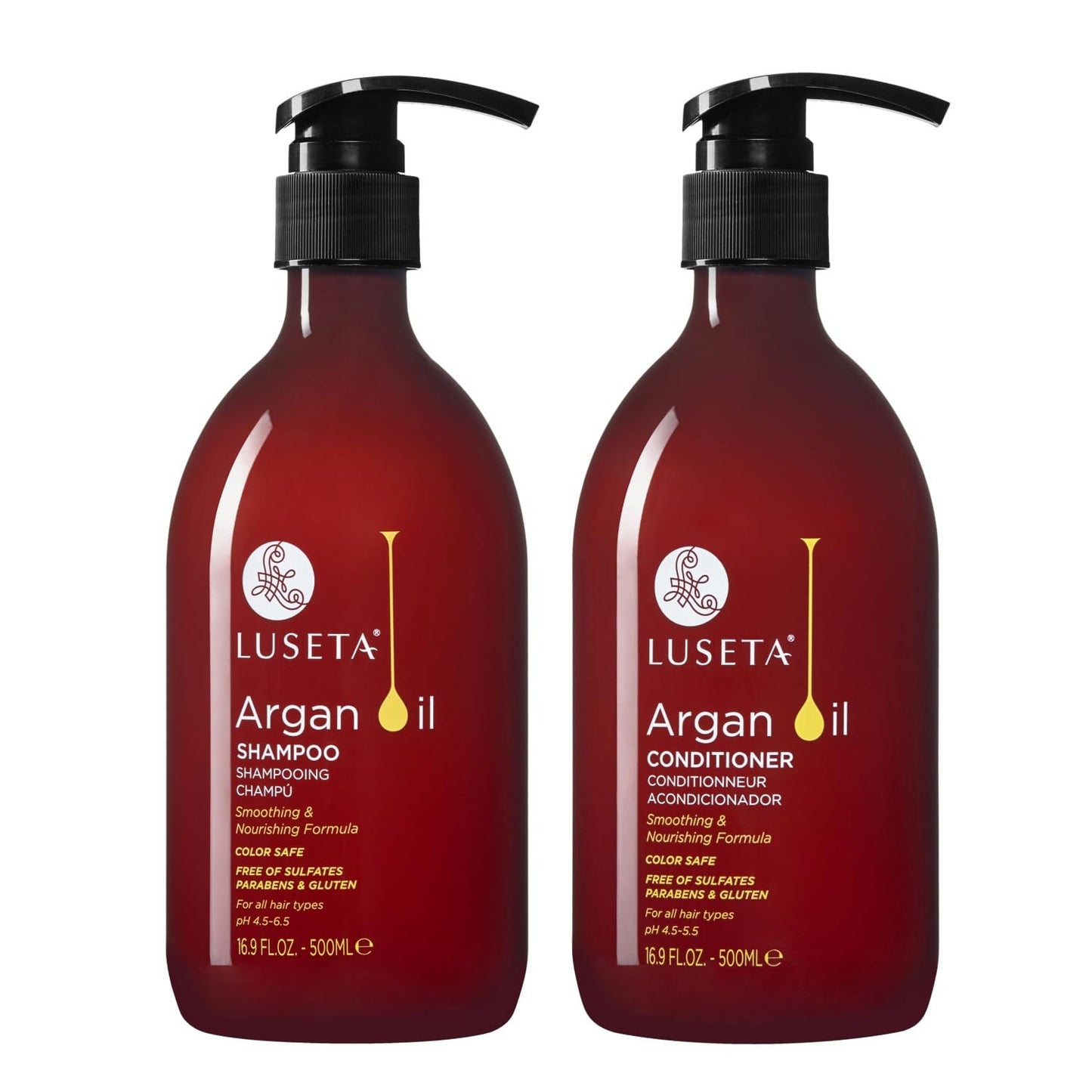 LUSETA Argan Oil Shampoo and Conditioner Set for Dry Damaged Hair - Smoothing & Thickening Treatment for Fine Thin Hair, Anti-Frizz Nourishing Formula