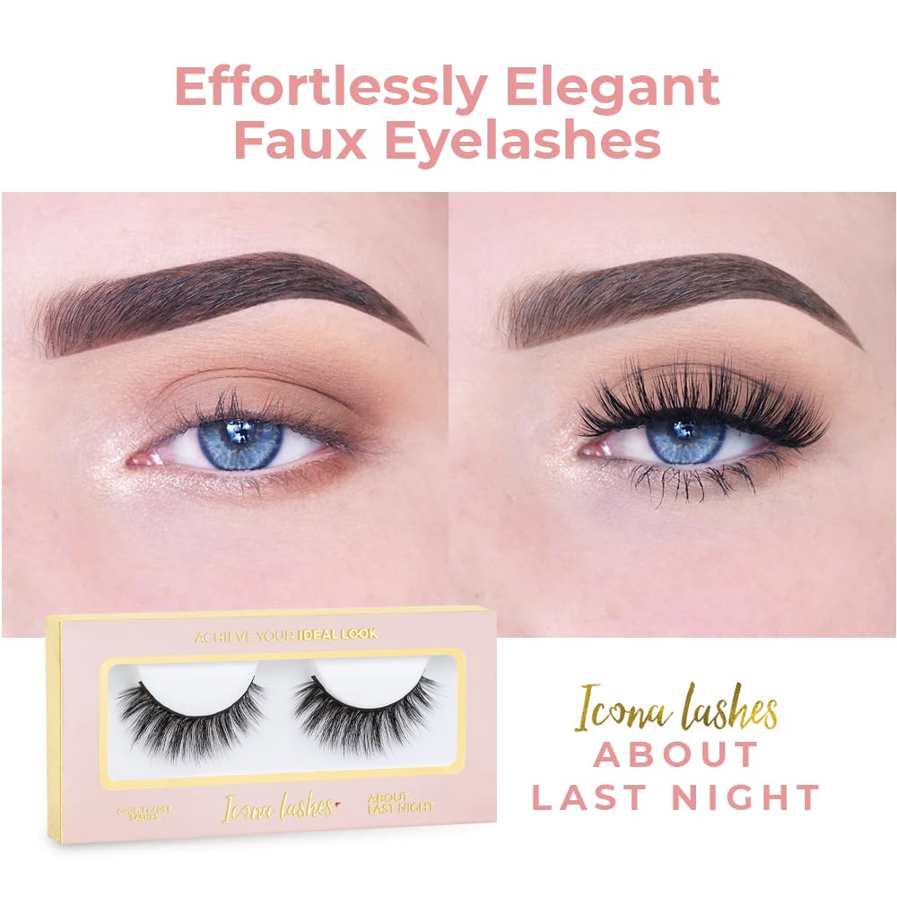 Icona Lashes False Eyelashes Pack - Fake Eyelashes Extensions - Soft, Fluffy Falsies with Tapered Ends & Professional-Grade Band - Handmade, Vegan