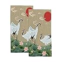 Hapuxt Hand Towels Face Towels Set of 2 Japanese Cranes Lotuses Asian Oriental Style Soft Comfortable Polyester Microfiber Fast Water Absorbent…