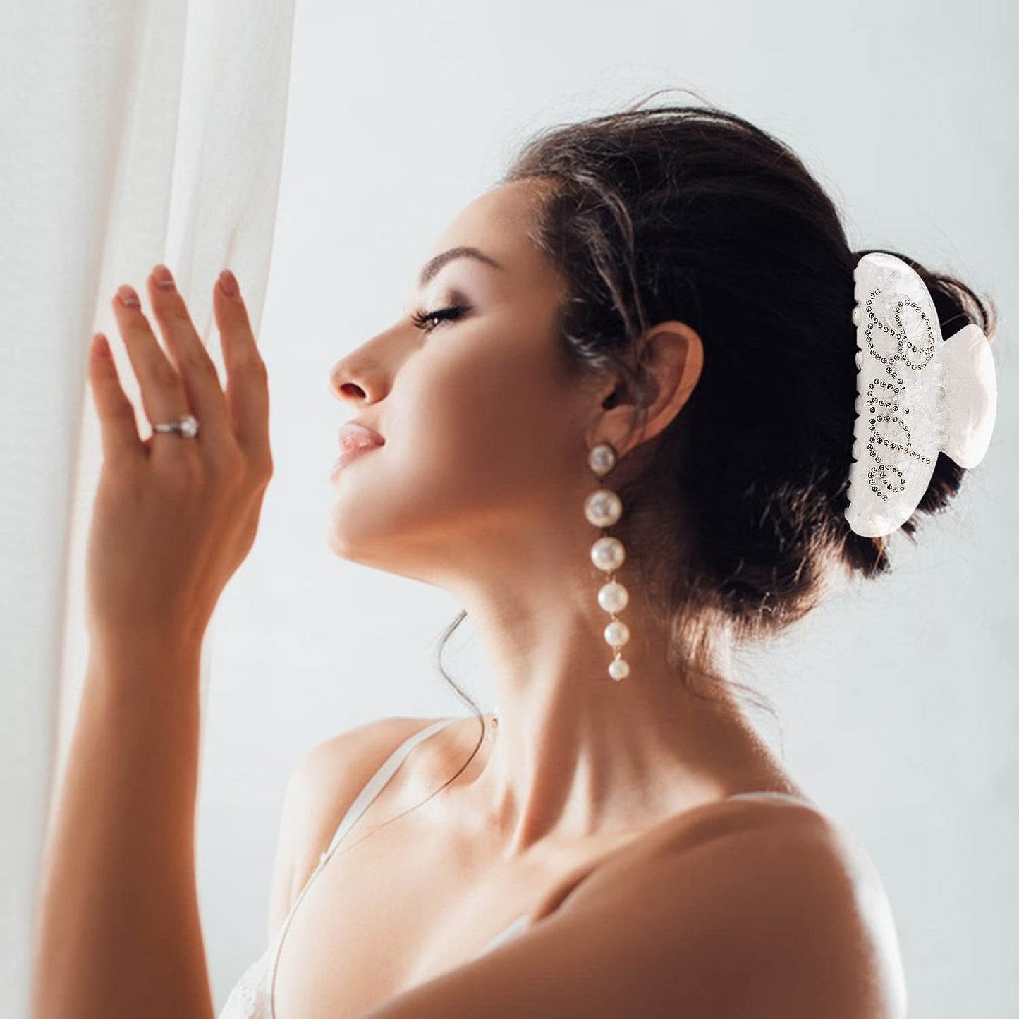 Saliyaa Bride Hair Clip - White Acrylic Bride Clip with Double-Side Logo (4 inches) - Wedding Gift, Bridal Shower, Bachelorette Decorations Accessory