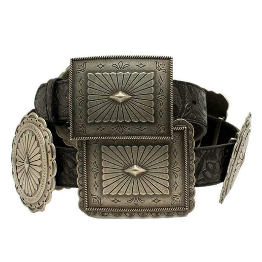 ARIAT Women's Embossed Concho Western Belt, Black, Medium