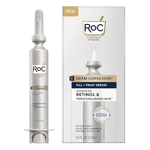 RoC Derm Correxion Fill + Treat Advanced Retinol Serum with Hyaluronic Acid for Forehead Wrinkles, Crow's Feet, Eleven Wrinkles, and Laugh Lines
