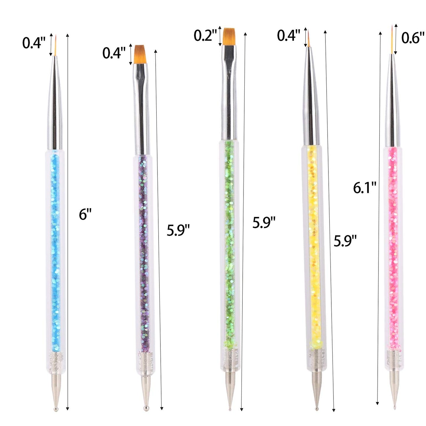 Nail Art Brushes 5 Pcs Double Ended Fine Nail Liner Brush Dotting Pen Nail Gel Polish Detail Drawing Tools