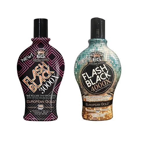 Bundle Set of 2: European Gold Flash Black 3000X Indoor Tanning Lotion with Time-Release DHA Bronzers, 12 oz and European Gold Flash Black 4000X