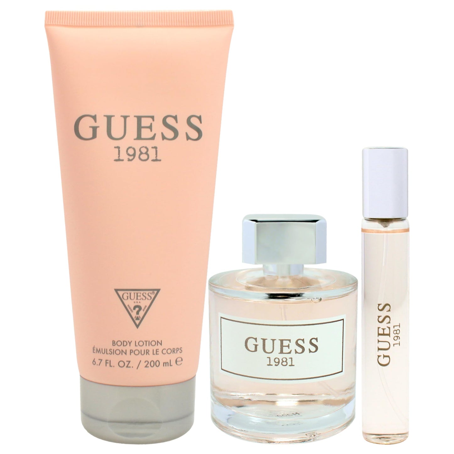 Guess 1981 for Women 3 Piece Gift Set, 3.4oz Eau De Toilette Spray + 0.5oz Eau De Toilette Spray + 6.7oz Body Lotion