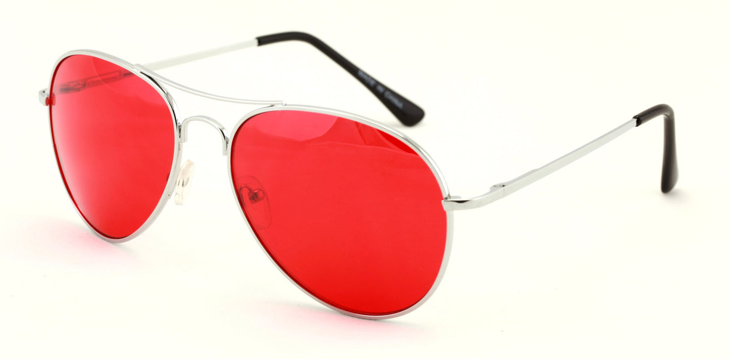 VW Eyewear - Colorful Silver Metal Aviator With Color Lens Sunglasses (Red lens)