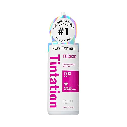 Red by Kiss Tintation Semi-Permanent Hair Color, Aloe Vera Water Based, Argan Oil, Olive Oil, Collagen & Keratin, Long-Lasting Color Dye (Fuchsia, 5