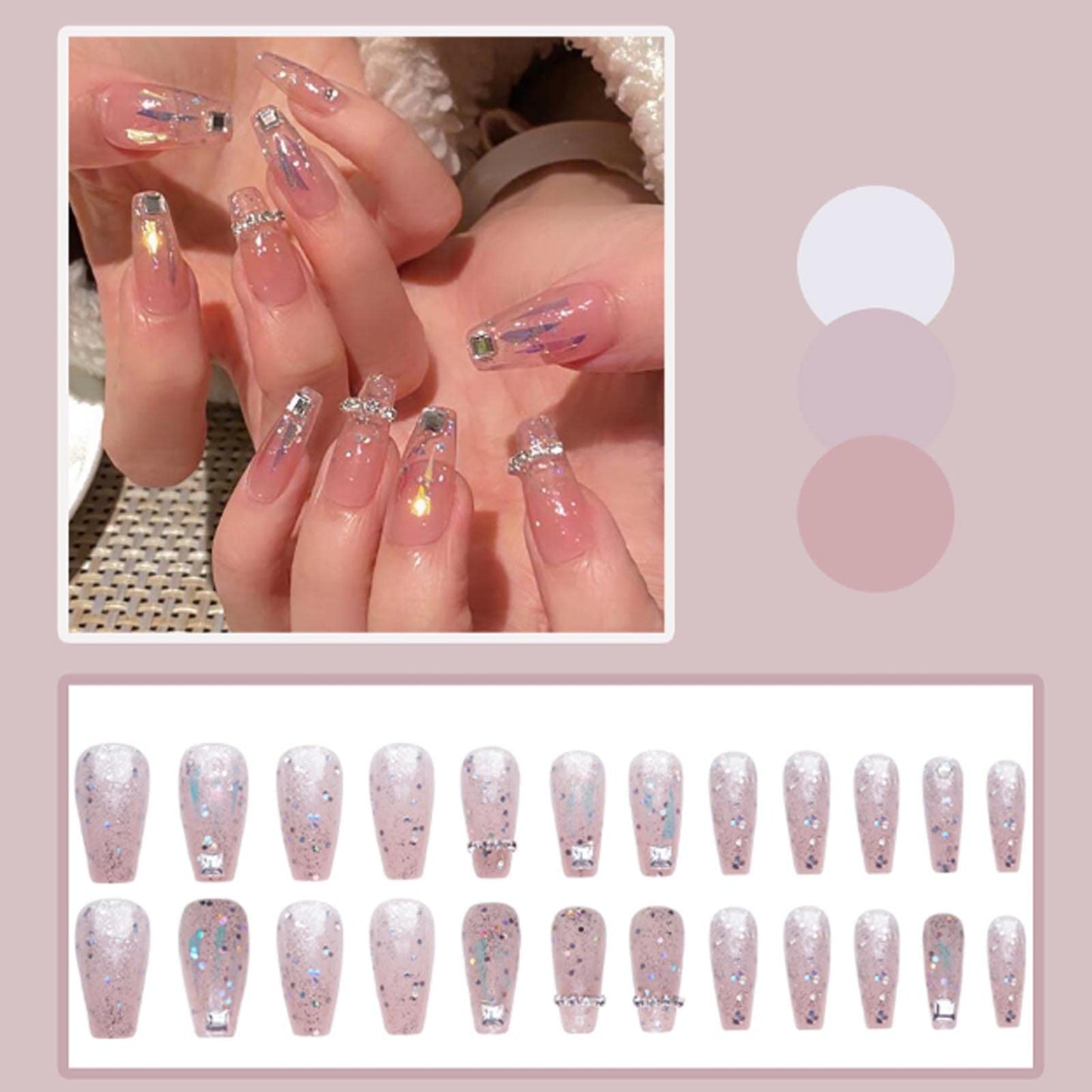 DANMANR Long Press on Nails Square French Fake Nails Full Cover Nude Acrylic False Nails for Women and Girls 24PCS (Multicolor Medium Coffin) Beauty and Personal Care DANMANR