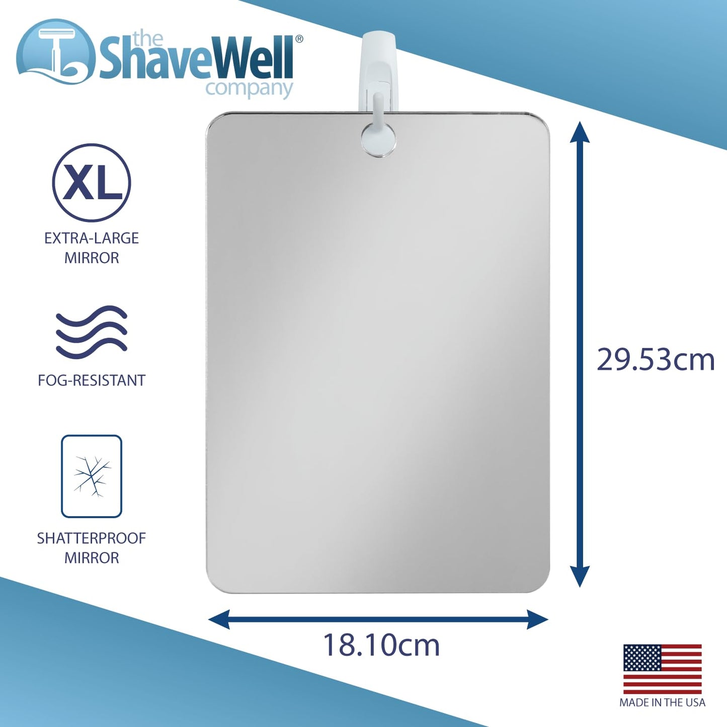 Shave Well XL Anti-Fog Shaving Mirror | X-Large Fogless Hanging Bathroom Shower Mirror with Handheld Option for Men and Women | Includes Long-Lasting Beauty and Personal Care The Shave Well Company