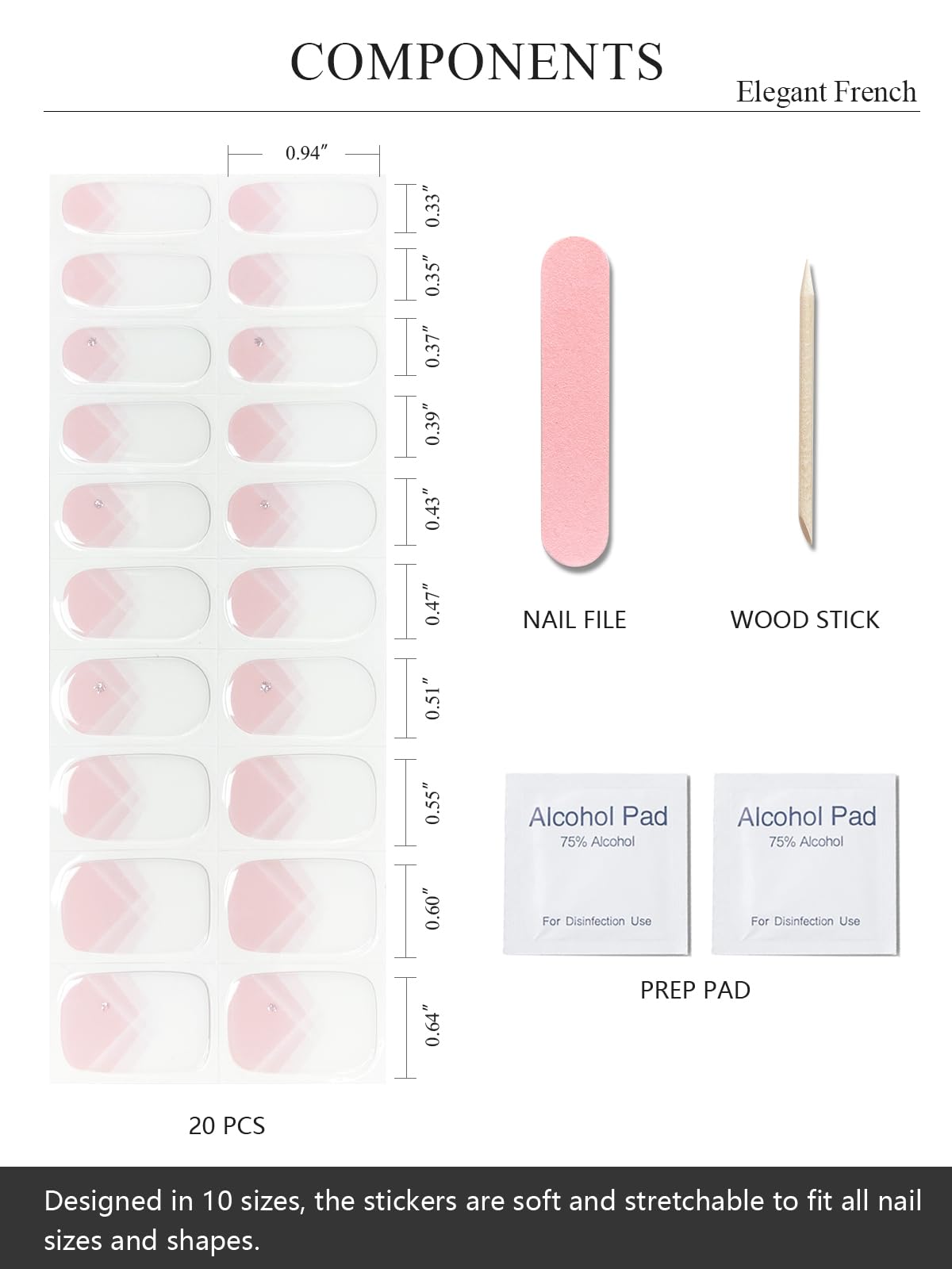 AutyaMee Semi Cured Gel Nail Strips (Elegant French), White French Tip, 20 Pcs Gel Nail Wraps, Stickers, UV Light Required, Salon Quality, Long Beauty and Personal Care AutyaMee