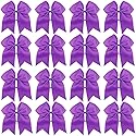 16PCS 8" Large Cheer Hair Bows Ponytail Holder Elastic Band Handmade for Cheerleading Teen Girls College Sports (Purple, 1 Count (Pack of 16))
