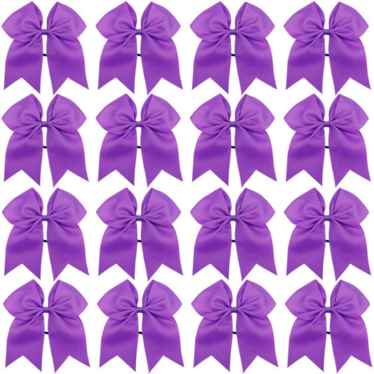 16PCS 8" Large Cheer Hair Bows Ponytail Holder Elastic Band Handmade for Cheerleading Teen Girls College Sports (Purple, 1 Count (Pack of 16))