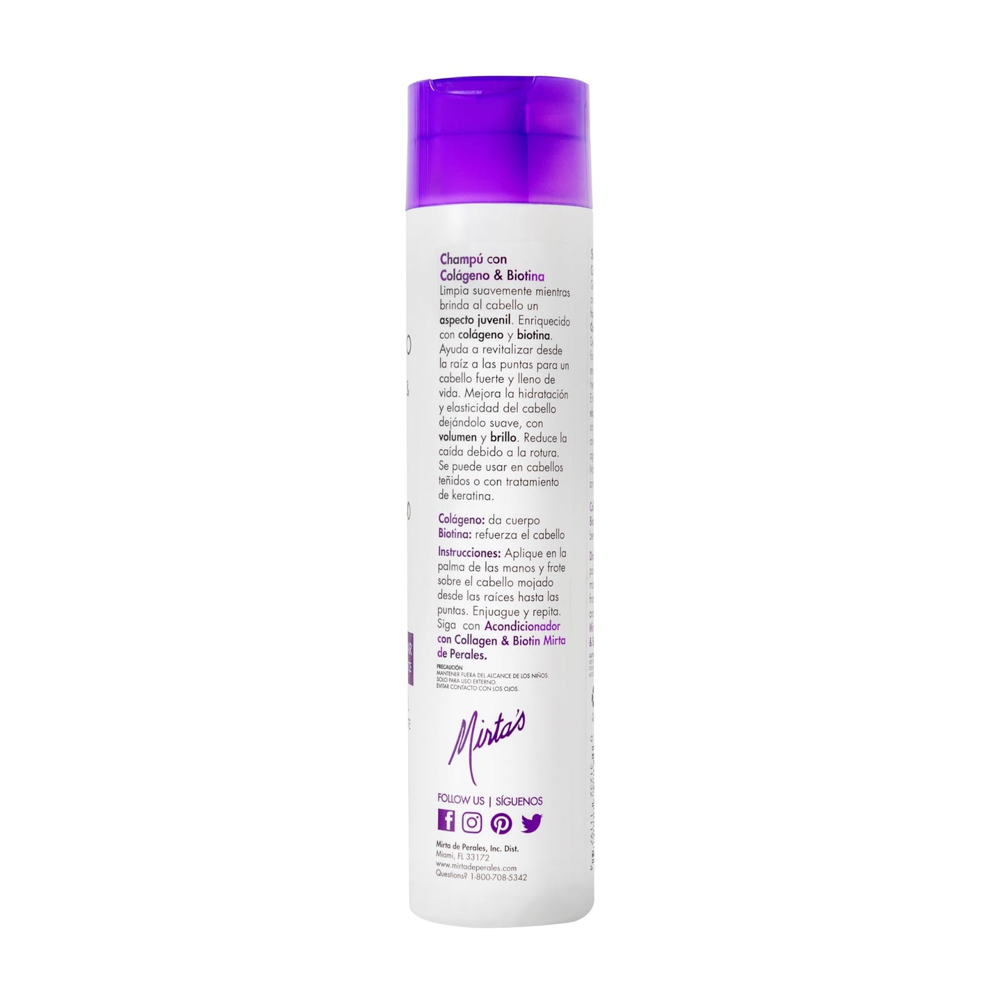 Mirta De Perales Strengthening Shampoo for Fine, Thinning Hair | Collagen & Biotin + Wheat Protein & Botanical Extracts | Adds Volume, Reduces