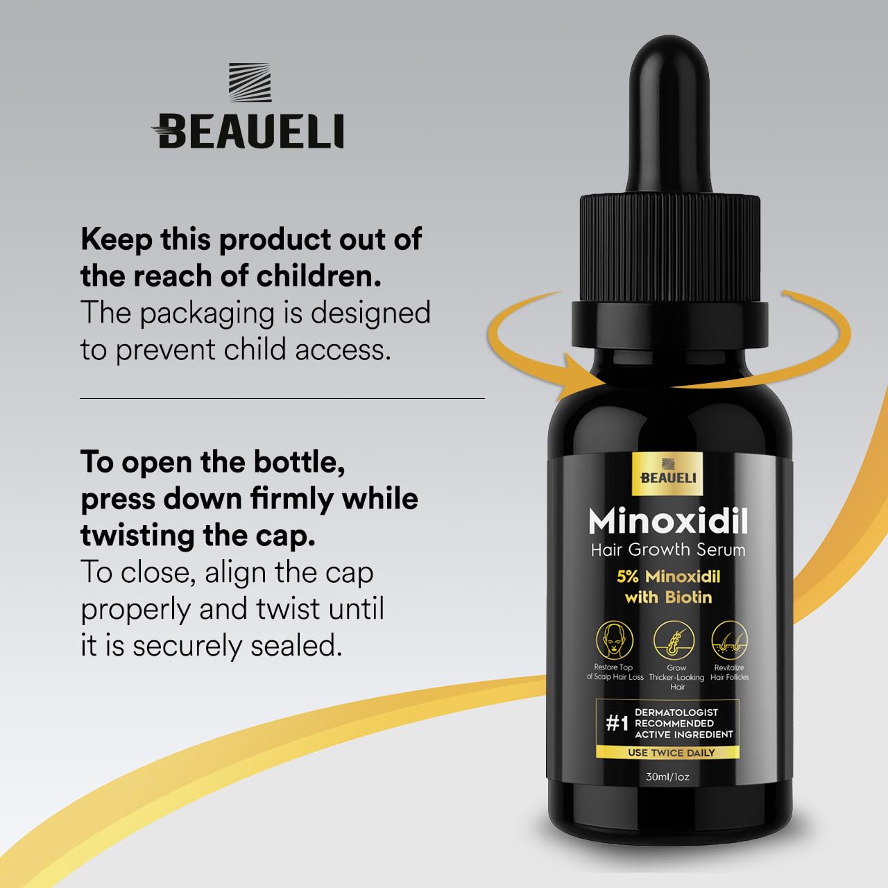 Beaueli 5% Minoxidil for Men and Women, Hair Growth, Beard Growth, Hair Regrowth, Unscented Drop, 3 Fl Oz, 3 Bottles Beauty and Personal Care beaueli