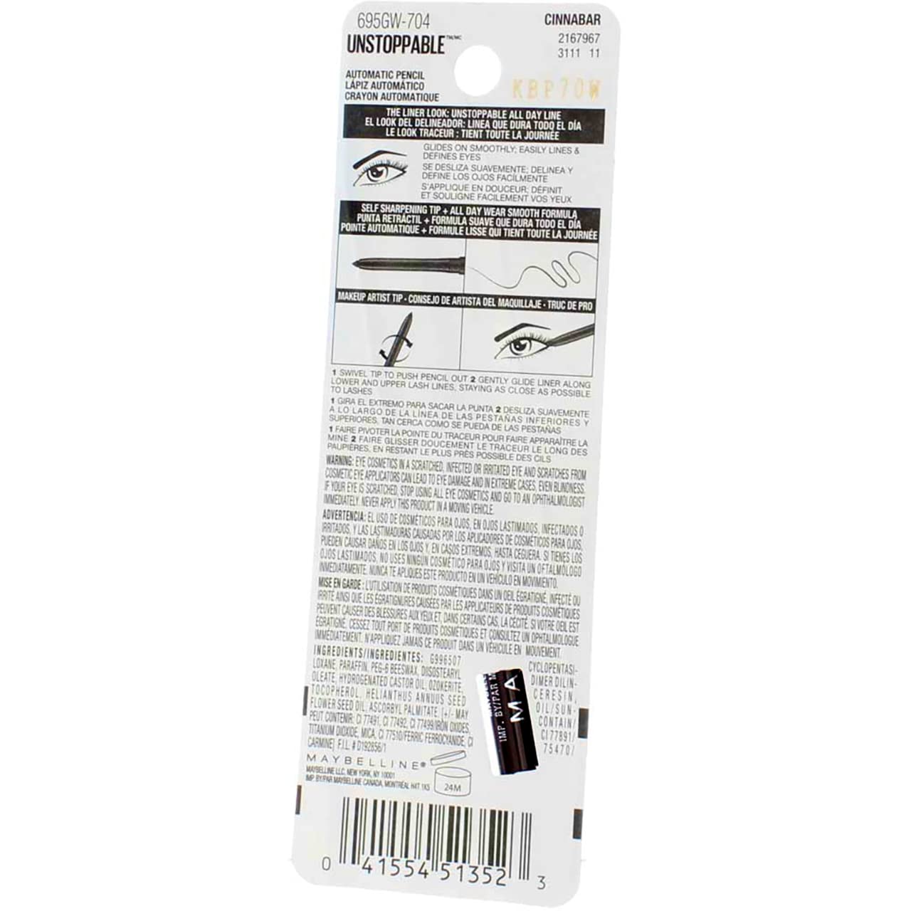 Maybelline New York Unstoppable Eyeliner, Cinnabar [704] 0.01 oz (Pack of 4)