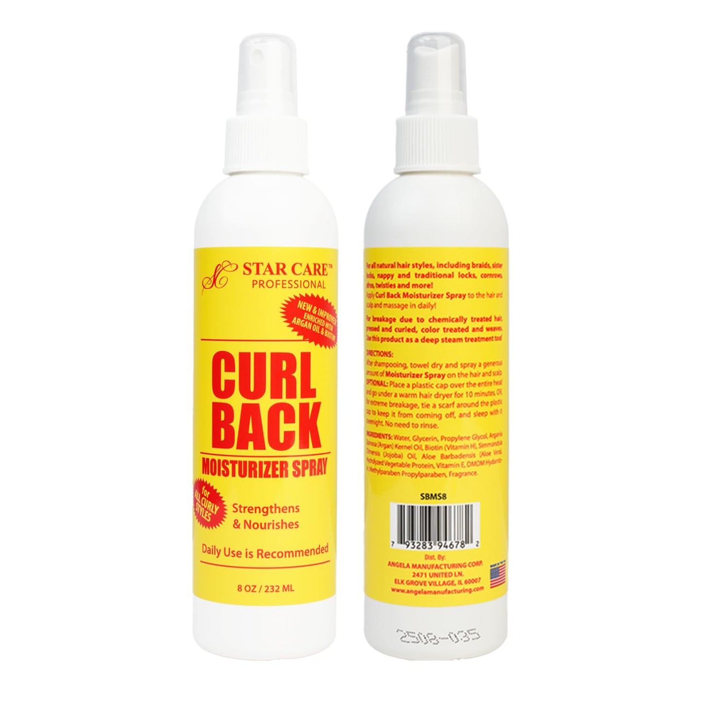 STAR CARE Professional Curl Back Moisturizer Spray - Argan Oil & Biotin Strengthening & Nourishing Hair Mist for Braids, Locks, Afros & Curly Hair