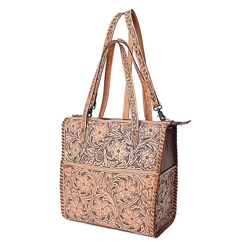 American Darling Hand-Tooled Floral Leather Backpack Tote for Women - Genuine Western Convertible Bag with Adjustable Straps and Dual Handles