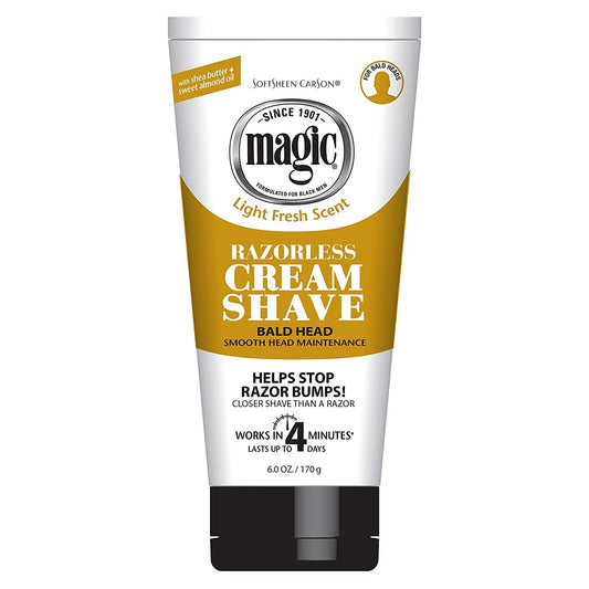 Magic Razorless Cream Shave Bald Head 6 Ounce Tube (177ml) (3 Pack)