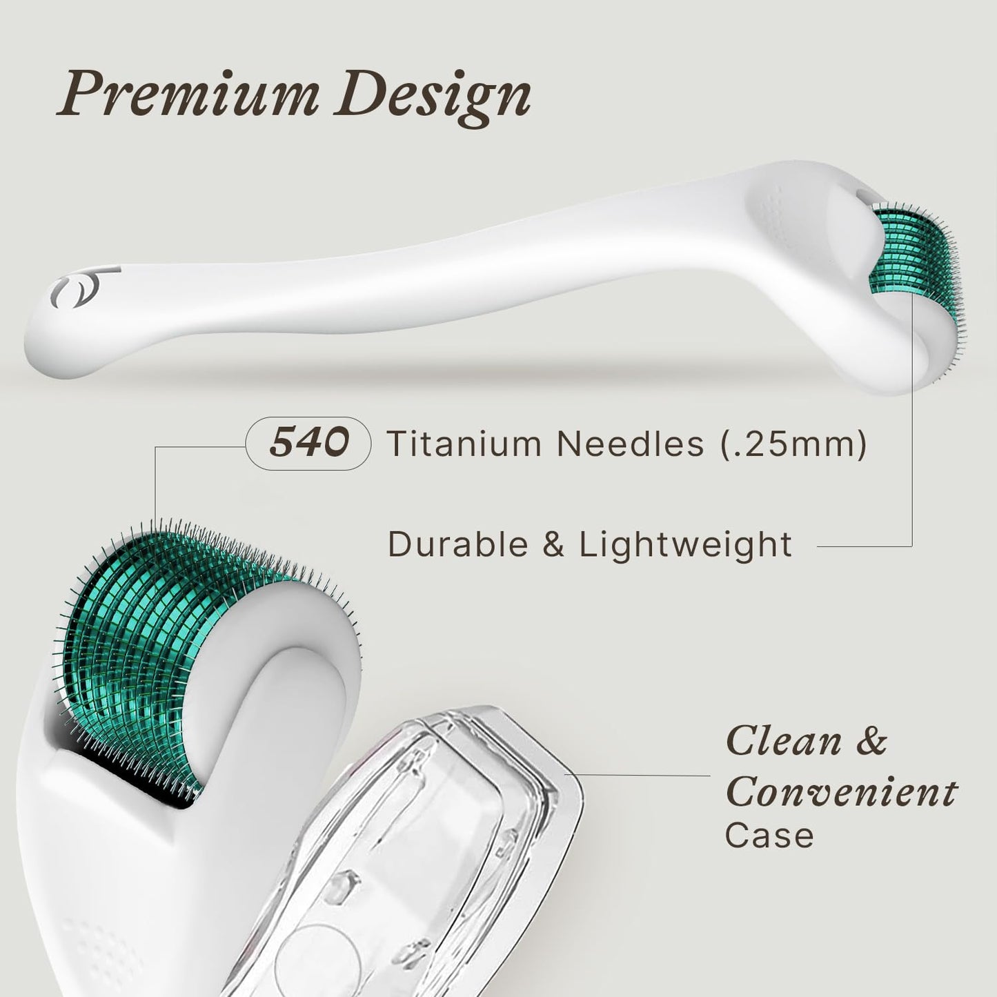 Derma Roller for Scalp, Beard & Face - Microneedling Roller with 540 Titanium 0.25mm Micro Needles, Microneedle Tool for Hair, Skincare Tools