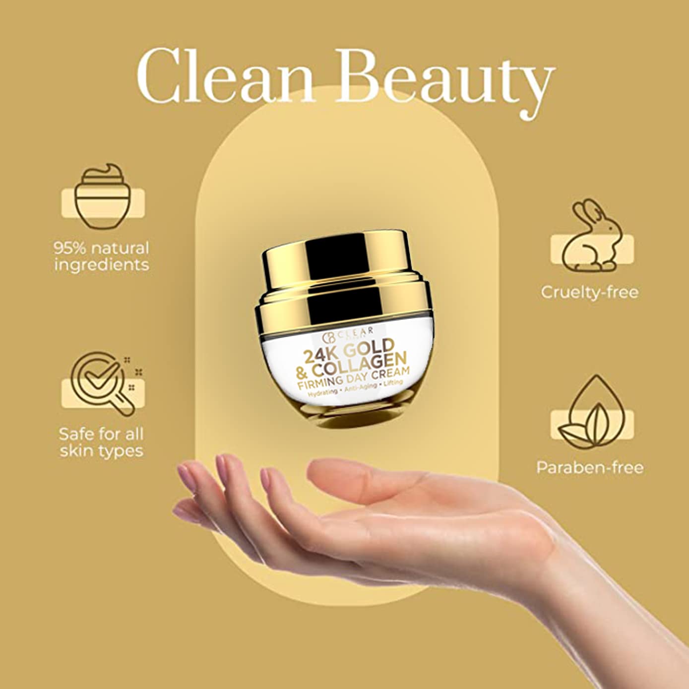 Clear Beauty 24K Gold & Collagen Daily Face Moisturizer - Dermatologist Tested, Reduces Fine Lines, Anti-Aging, Clean Beauty, Cruelty-Free Korean