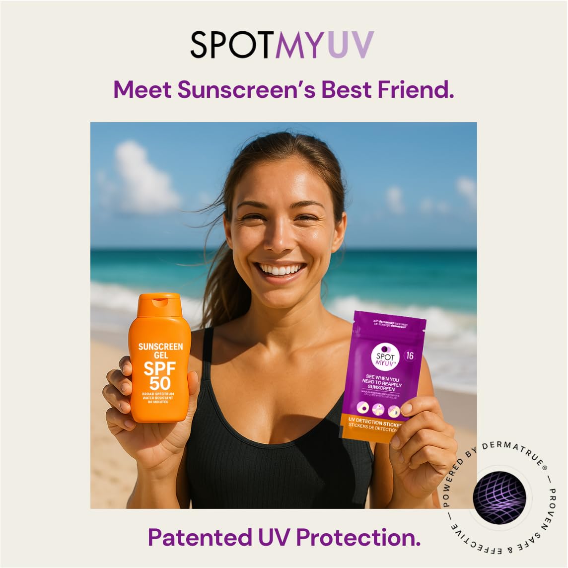 SpotMyUV UV Detection Stickers for Sunscreen with Patented Dermatrue SPF Sensing Technology, Know When to Reapply Sunscreen to Help Prevent Sunburn
