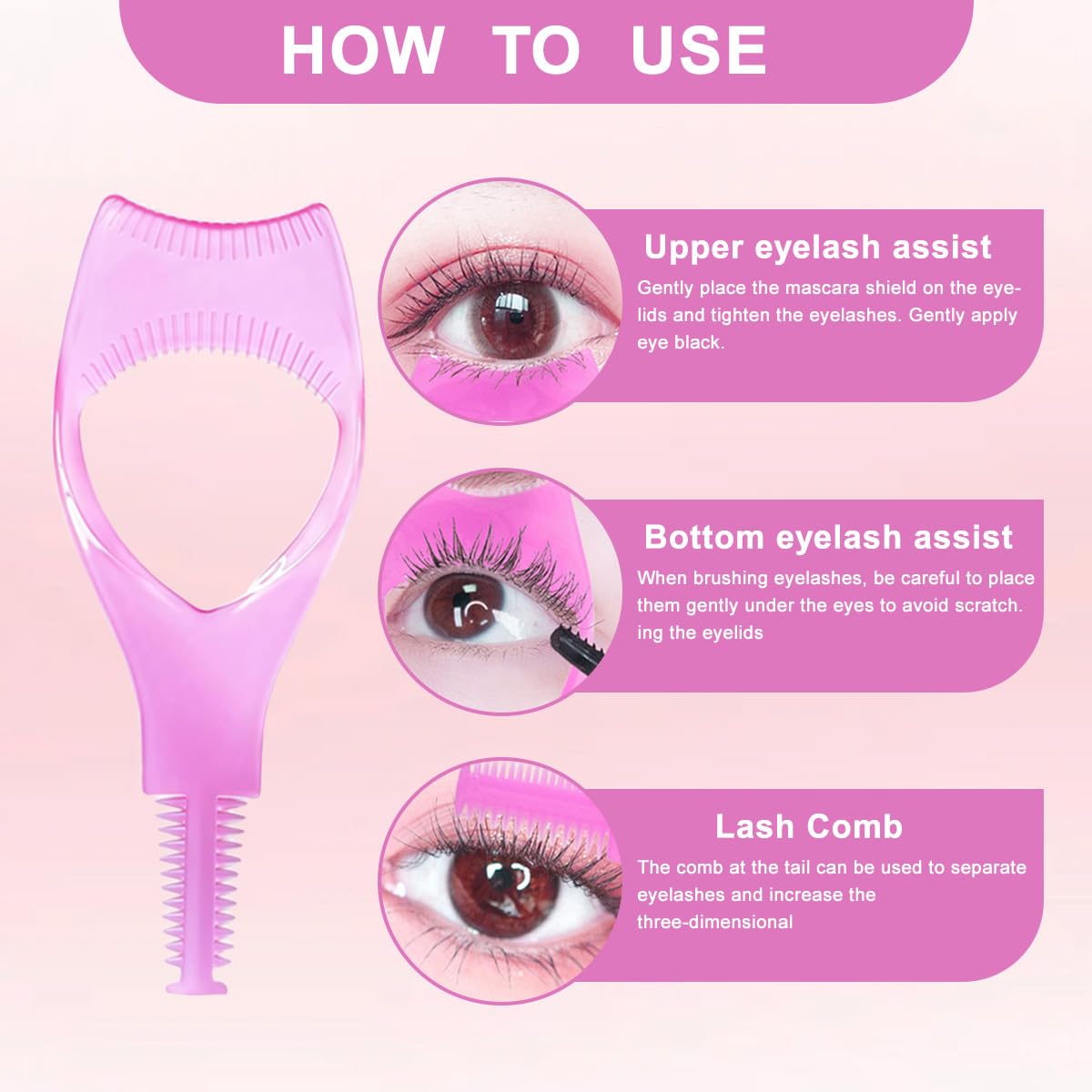 3PCS Random Color Plastic Makeup Upper Lower Eye Lash Mascara Applicator Guard With Comb Eyelashes Curlers Applicators For Women Girls