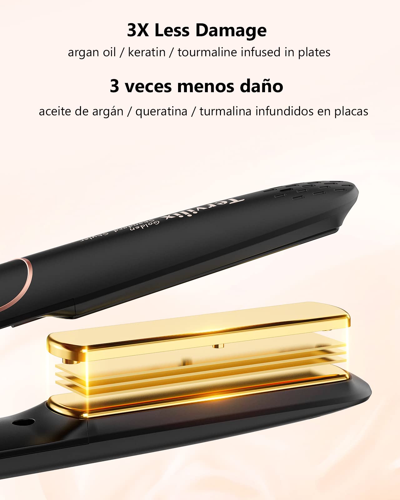 Terviiix Non-Snagging Ceramic Flat Iron Hair Straightener 1 inch, Plancha De Cabello,3X Less Damage Hair Straightener and Curler, 15s Fast Heating, 5